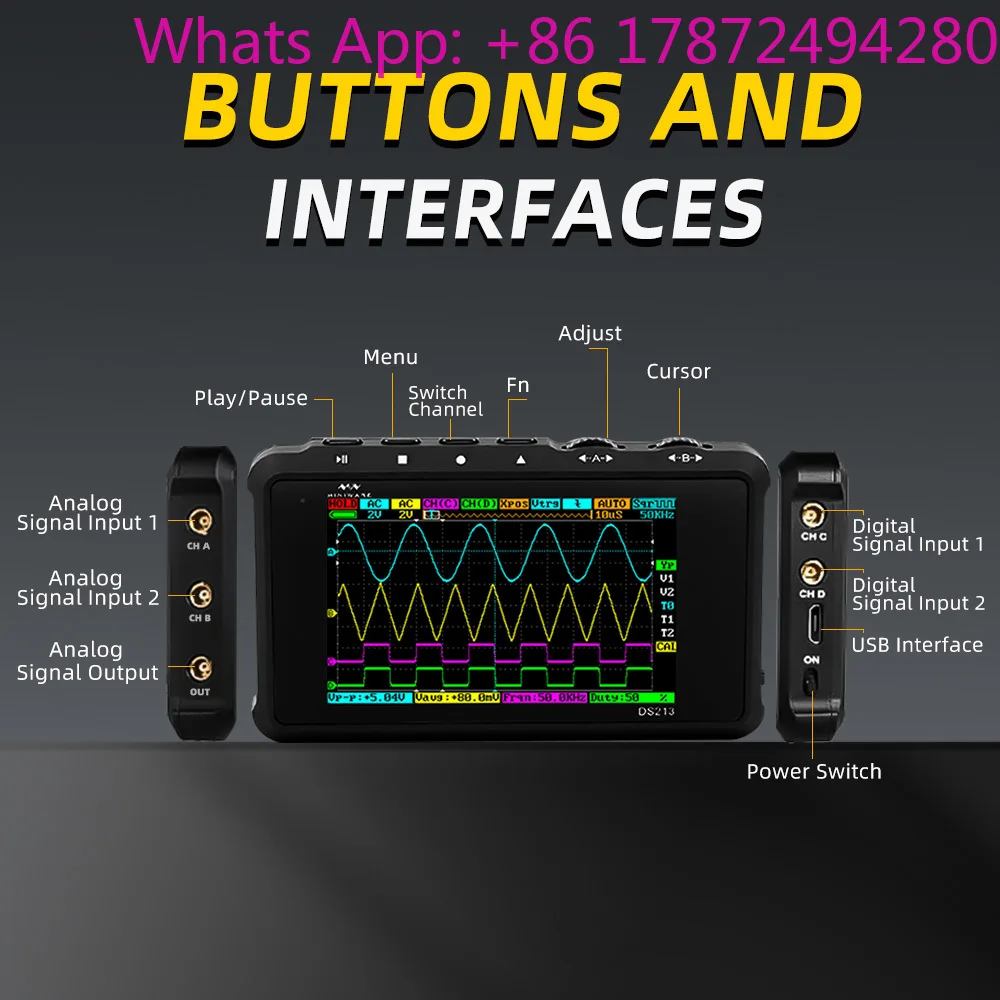 DS213 DS213 Mini Portable Digital Oscilloscope 4  15MHz Bandwidth 100Msa/s with Free Gift X1x10 Probe