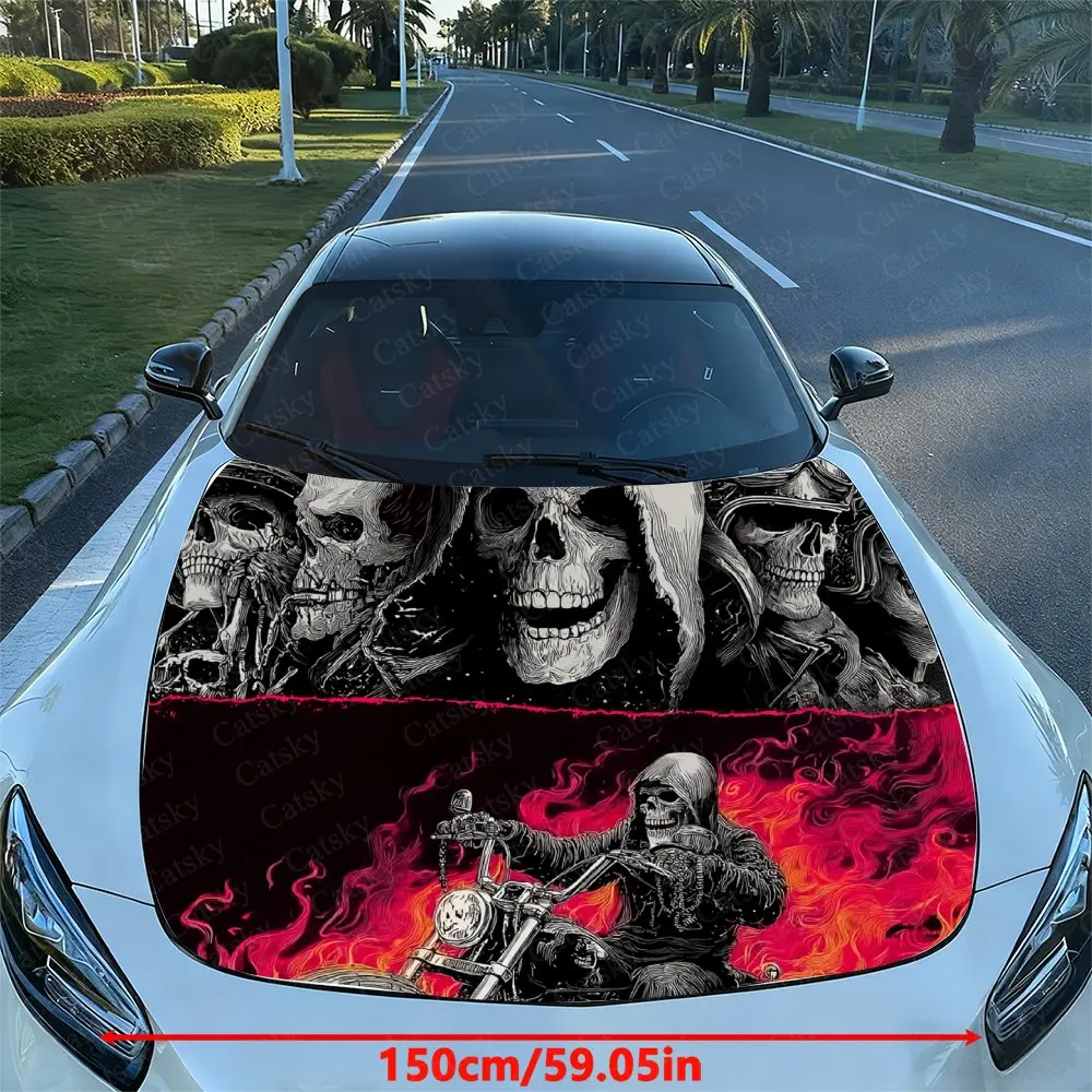 Flame Locomotive Skeleton Car Hood Stickers-Durable PVC Art Sticker For Car, Motorcycle Decoration Truck | Motorcycle Decal | Ar