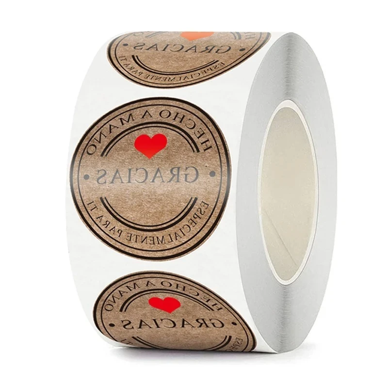 

500 шт., печать для скрапбуков ручной работы, подарочные наклейки и канцелярские принадлежности, этикетки с благодарностью из Испании, наклейки из натуральной крафт-бумаги