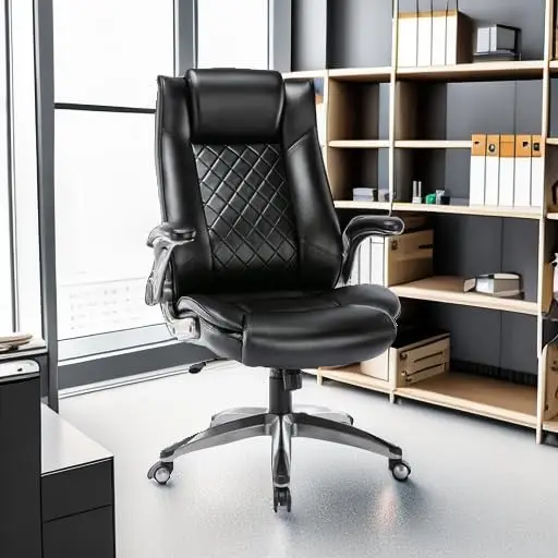 Office Chair-Ergonomic Computer Desk Chair, High Back Leather Chair with Padded Flip-up Arms, Swivel Home Office Chair