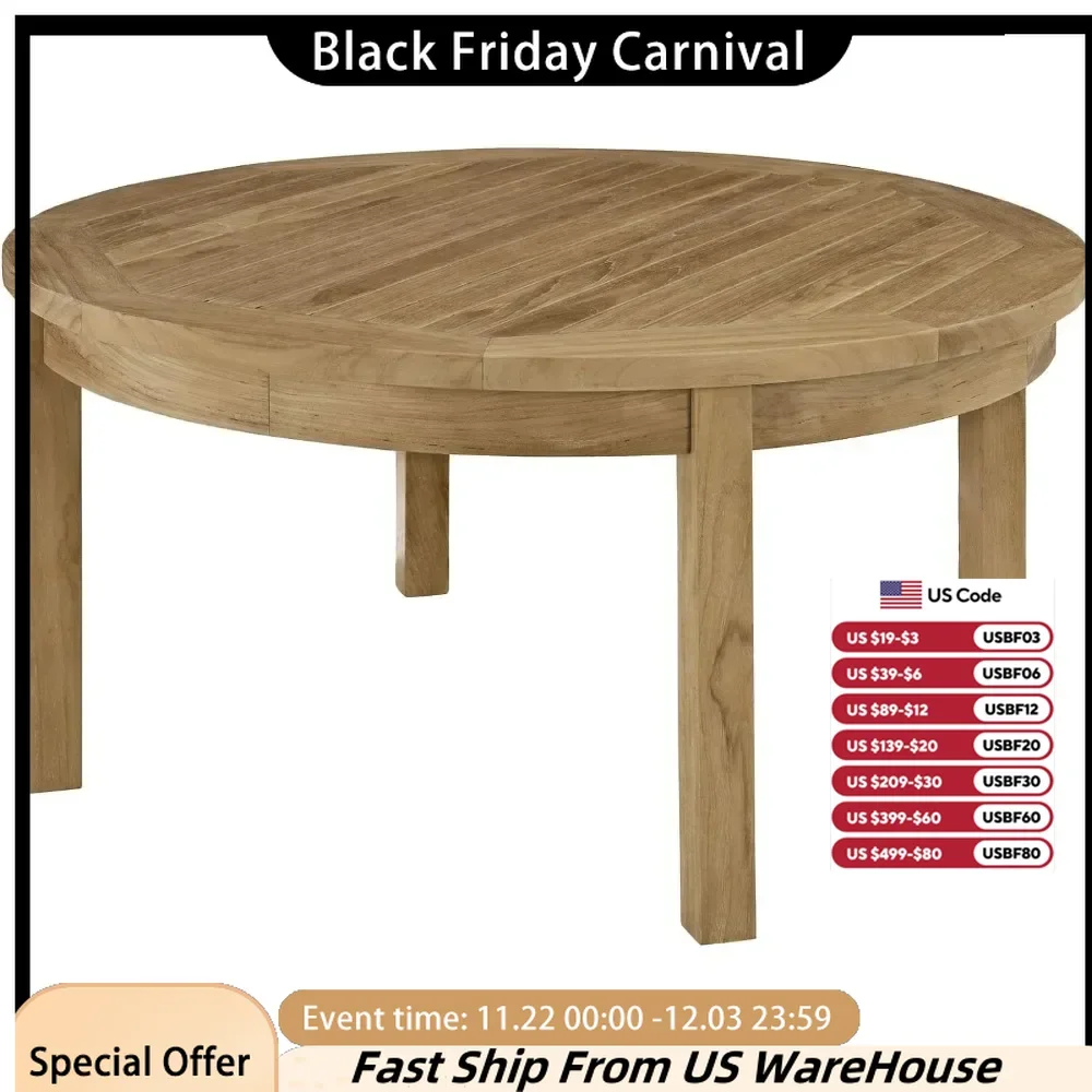 Outdoor Table, Premium Grade A Teak Wood Outdoor Patio Round Coffee Tables, Water & UV Resistant, Outdoor Table