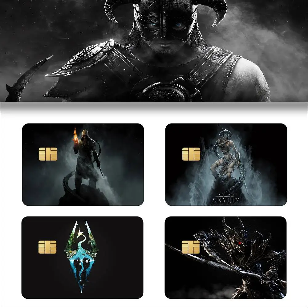 Game The Elder Scrolls V Skyrim Anime Cartoon 1 Set Of 4 Pcs Sticker Film Skin For Credit Card Debit Bank Bus Card