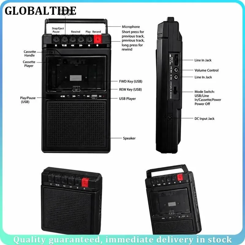Portable Bluetooth Cassette Player USB Tape Recorder Capture Converter to MP3 Music Player with Microphone for Old Tapes