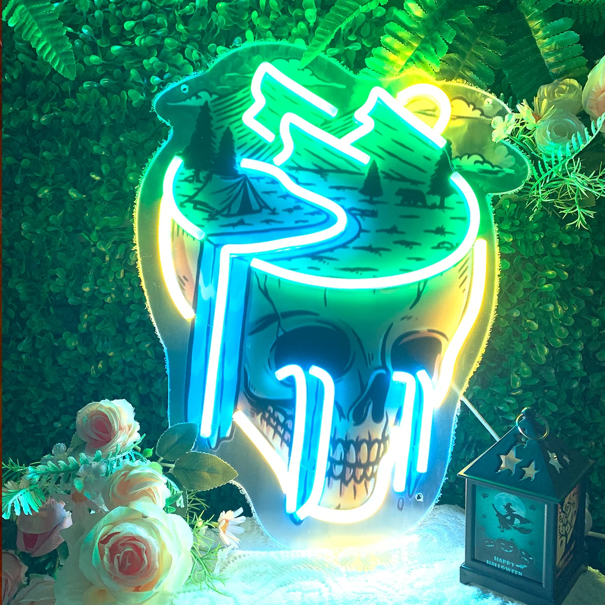 Crying skull shaped neon bedroom decoration, party bar cool ambiance lights up the atmosphere to make your party more atmosphere