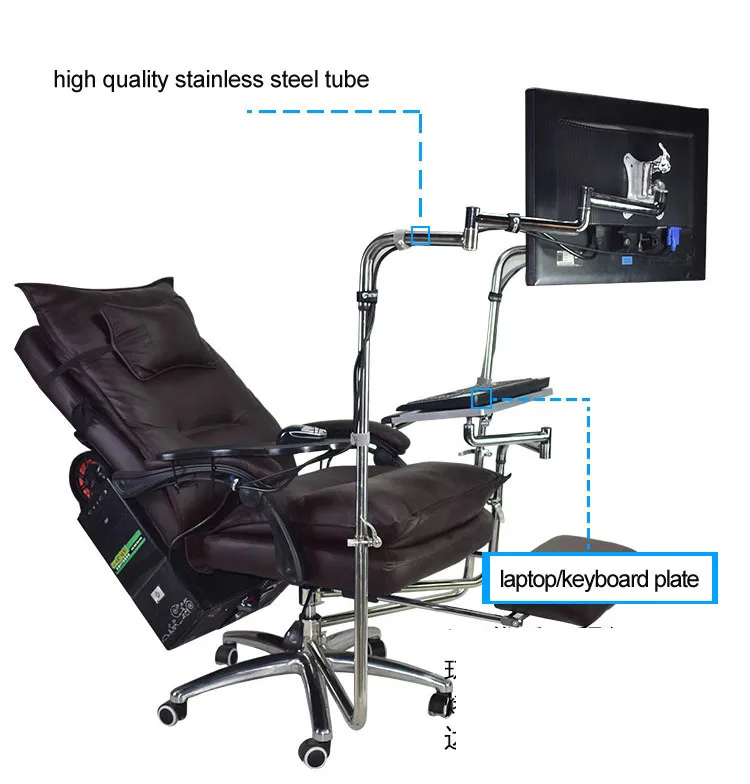 Full Motion OK990 around Chair Shaft double Monitor Mount + Keyboard Holder + Arm Clamp Elbow Wrist rack Mouse Pad Game Office