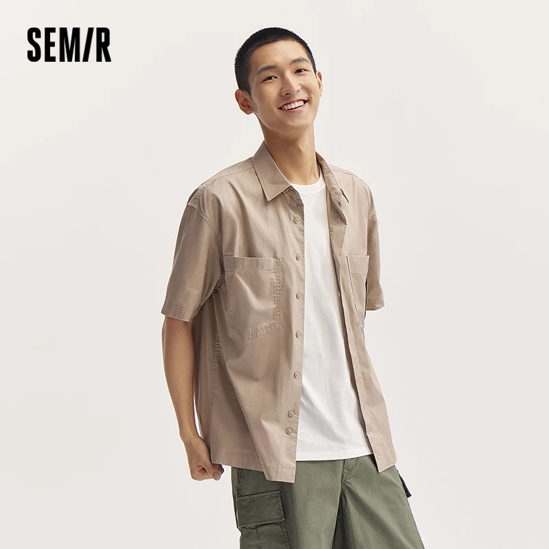 Semir chemise à manches courtes hommes vêtements de travail en plein air veste été coton couleur unie à la mode chemise polyvalente