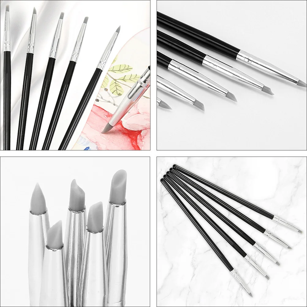 

5Pcs Silicone Pen Set Creative Watercolor Painting Clay Pen Smooth Scuff Molding Sculpture Drawing Tool for Nail Gradual Change