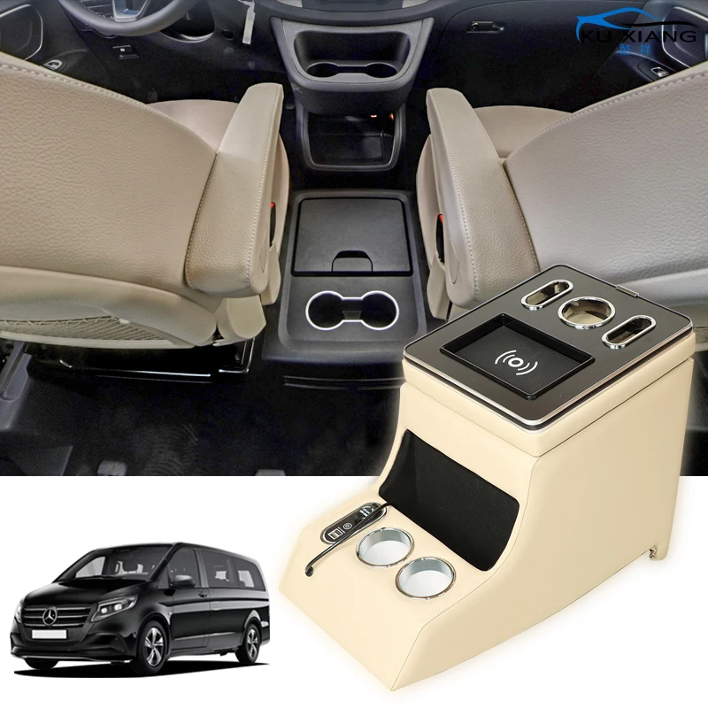 Fit for Mercedes Benz New Vito Front Center Console Box Wireless Charging Cup Holders Armrest Box for Vito Console