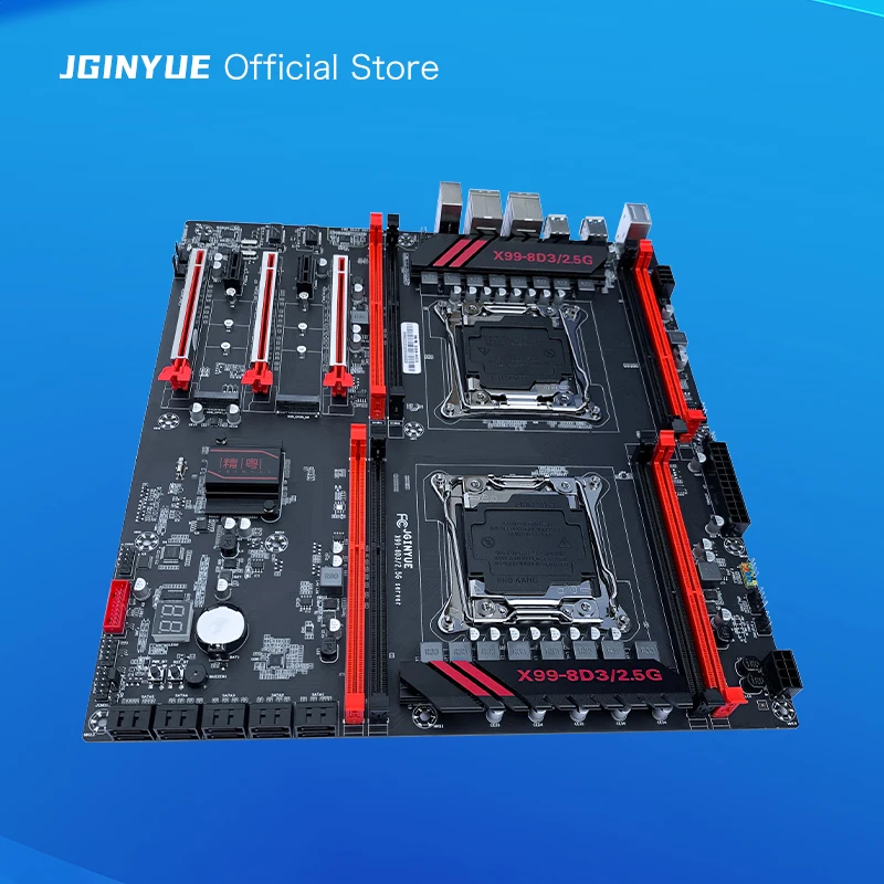 JGINYUE 듀얼 CPU 마더보드, X99, LGA 2011-3 지원, Xeon E5 V3 V4 CPU DDR3 메모리, 8 채널 듀얼 2.5G 네트워크 카드 X99-8D3