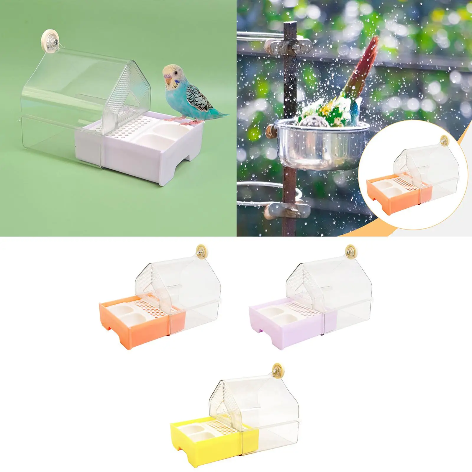 Parrot Bathing Box Parrot Bath Tub Food Feeder Stable Accessory Bird Shower for Budgerigar Parrots Macaws Canaries Conures