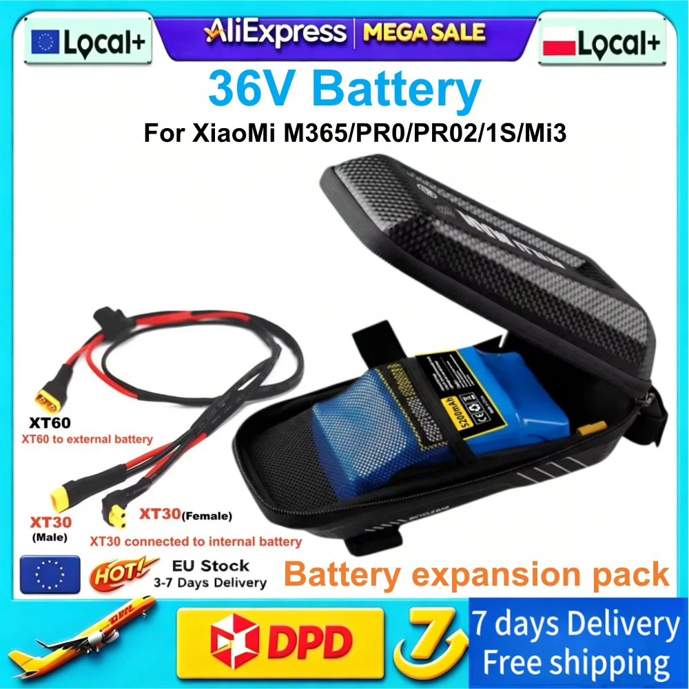 36V 5200mAh Zusatz-Akku mit Tasche, Reichweiten-Upgrade-Kit, Zusatzbatterie für Xiaomi M365 PRO PRO2 1S Mi3 Elektroroller, Ersatzteile und Zubehör.