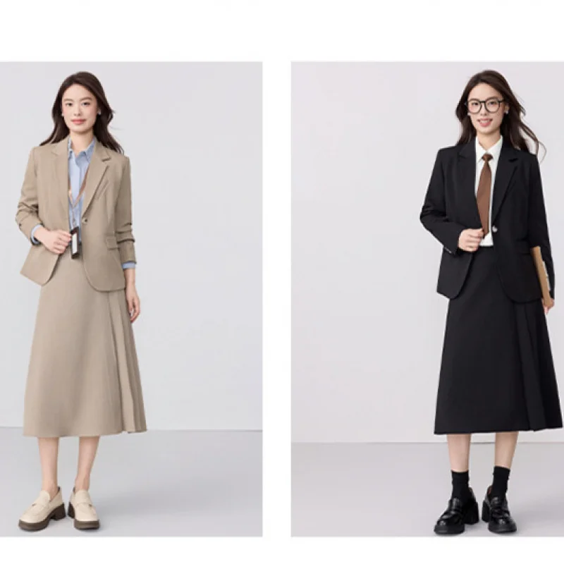 Black formal suit for women, spring and autumn style, elegant college student interview attire, professional workwear, blazer
