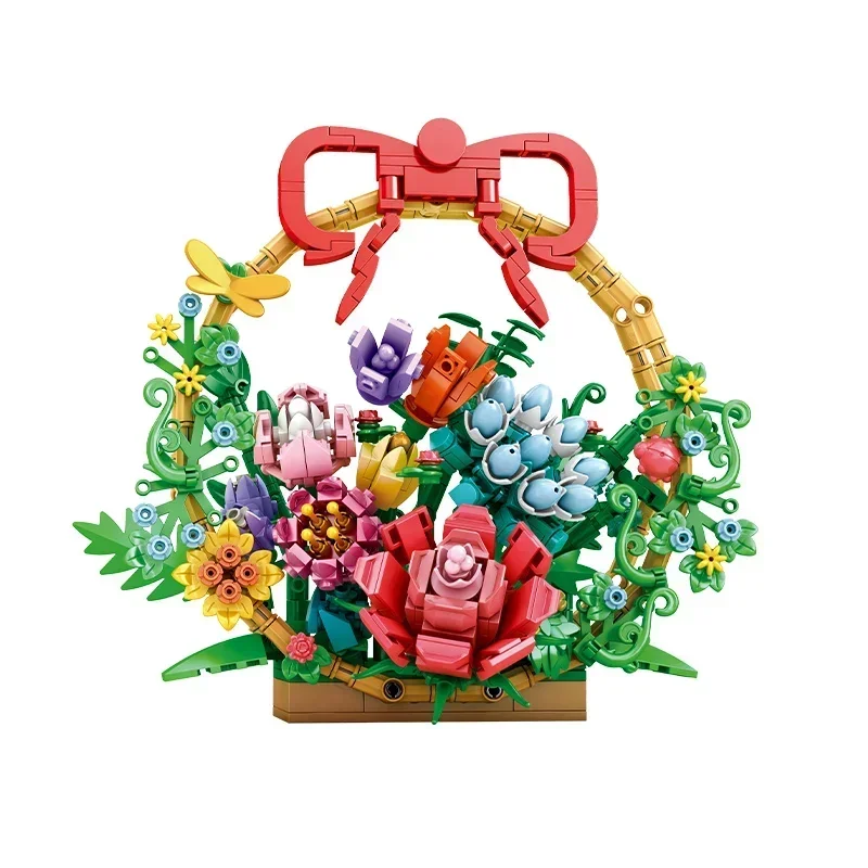 Creative Simulation Of Flower Bonsai Flower Basket Tabletop Decoration Building Blocks Bricks Toys Gifts