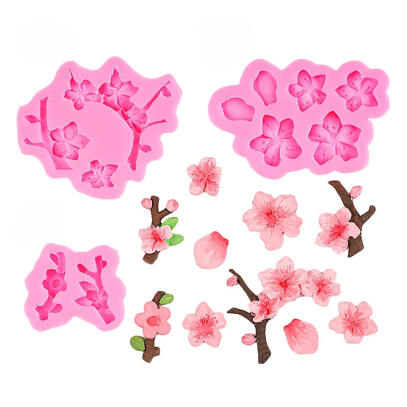 

Plum Blossom Branch Silicone Mold Small Flower Peach Blossom Fondant Cake Chocolate Mould Plaster Aromatherapy Cake Decoration