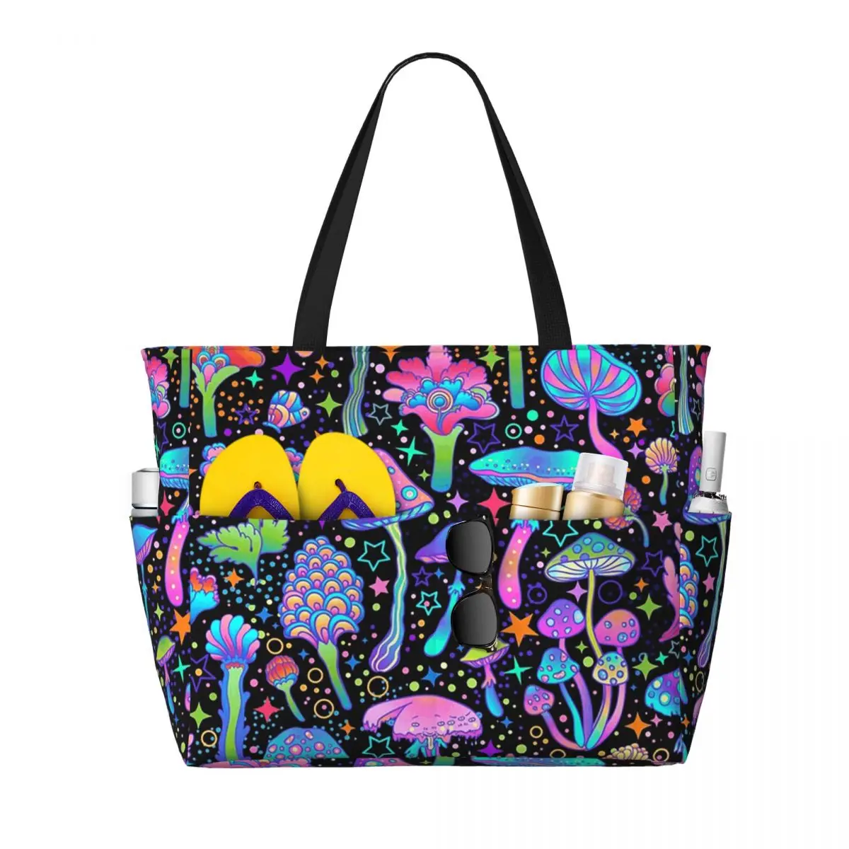 

Psychedelic Magic Mushrooms Print Lava Beach Tote Bag Sport Gym Yoga Duffle Large Tote Bag Women Travel Bag Fitness bag
