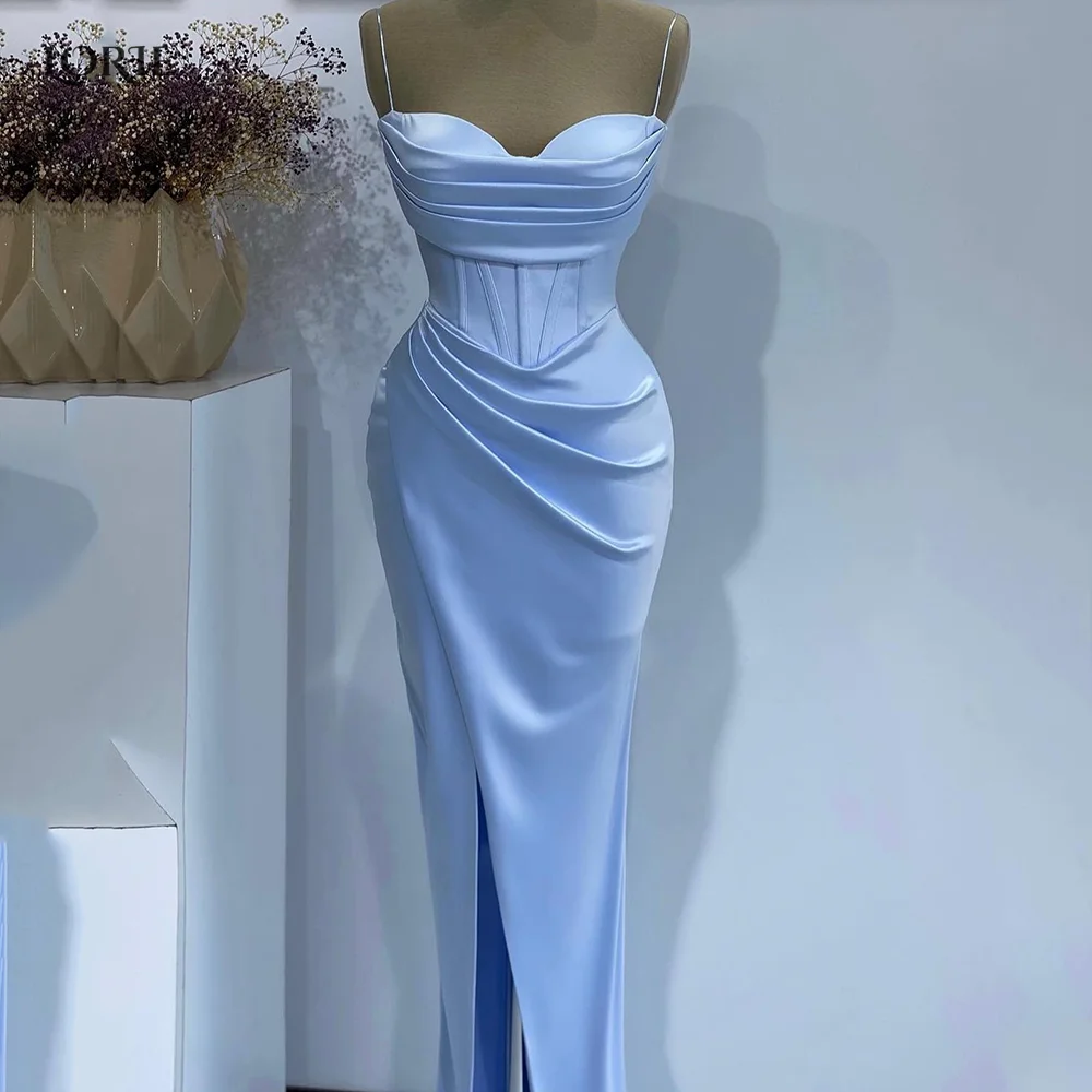 

LORIE Sky Blue Formal Evening Dresses Spaghetti Straps Dubai Draped Dubai Celebrity Party Gowns Arabia Side Slit Prom Dress 2024