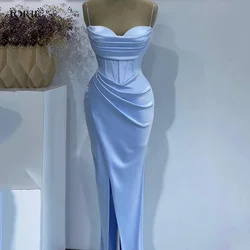 LORIE-Vestidos de Noche formales con tirantes finos, vestidos drapeados de Dubái, vestidos de fiesta de celebridades de Arabia, vestido de graduación con abertura lateral, color azul cielo, 2024