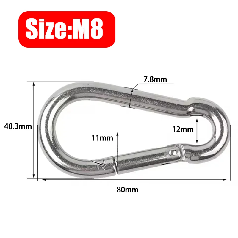 Roestvrijstalen karabijnhaak Clip Lente karabijnhaak Zware metalen clips Touwconnector Sleutelhanger Link Gesp Campingkarabijnhaken