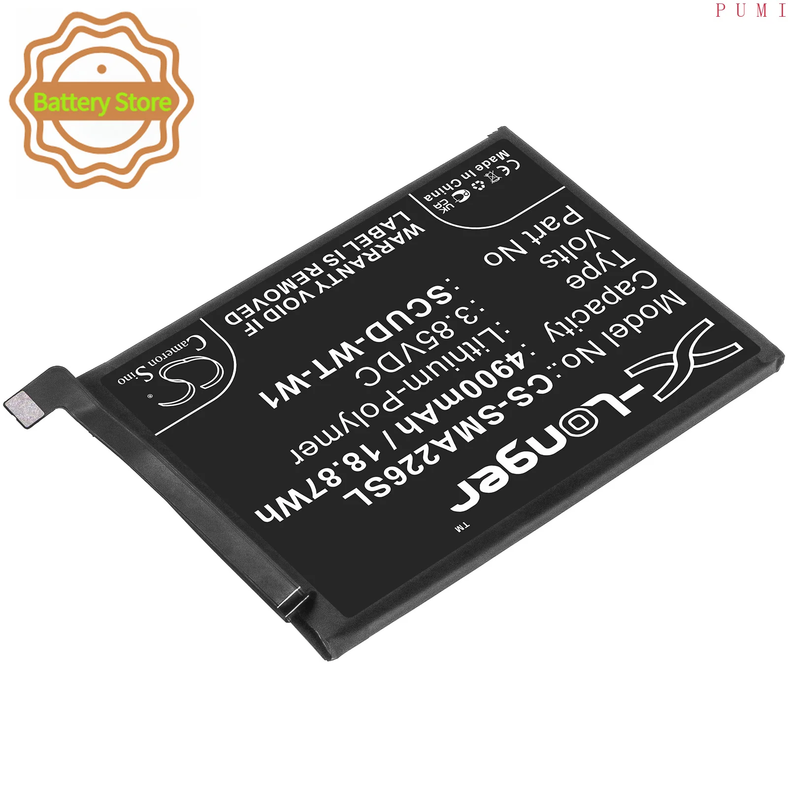 CS Replacement Battery for Samsung Galaxy A22 5G,SM-A226B,SM-A226B/DS,SM-A226B/DSN,SM-A226L,G PN:SCUD-WT-W1 4900mAh / 18.87Wh