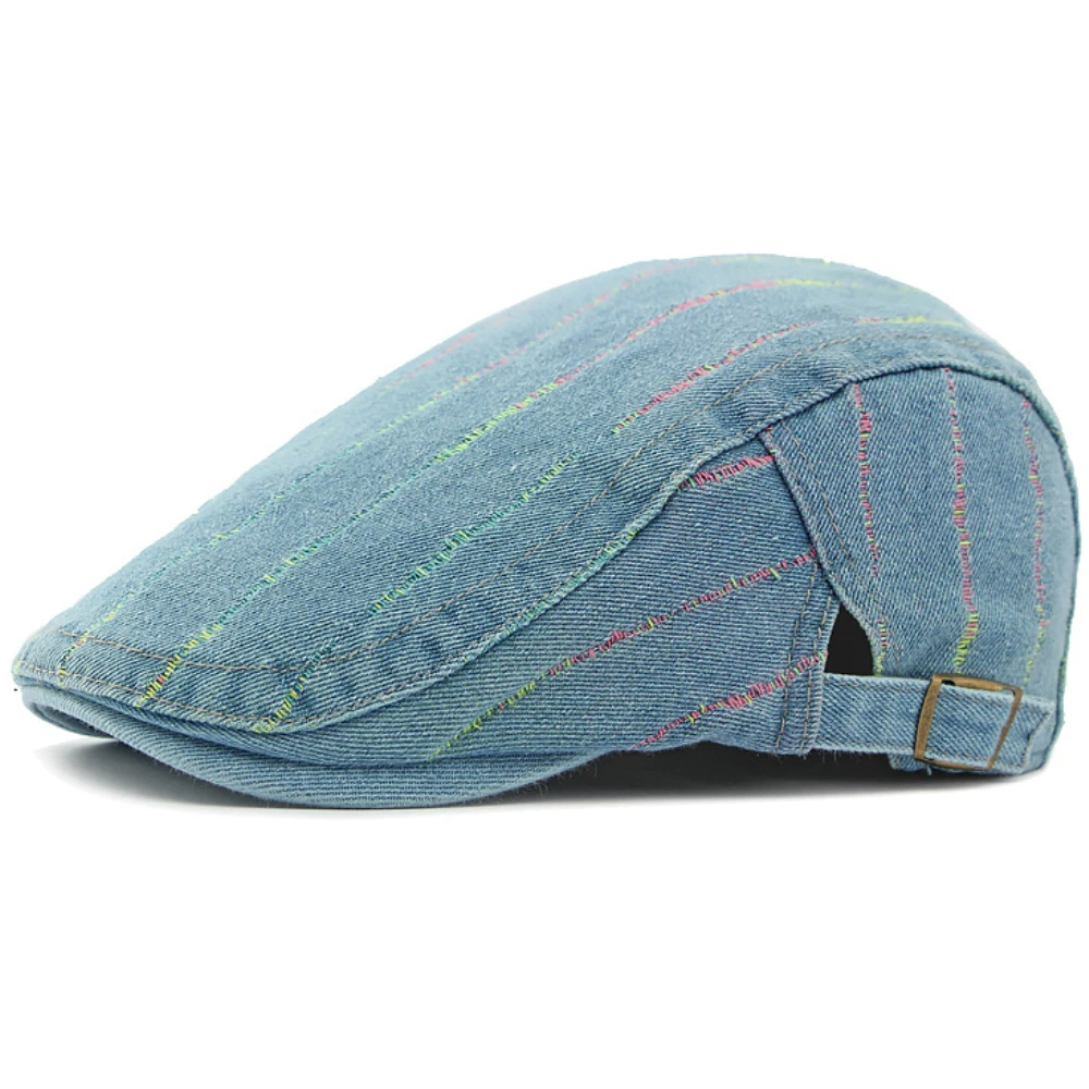 

HT4340 Beret Cap Men Women All Seaons Cotton Ivy Flat Cap Male Female Adjustable Artist Painter Beret Hat Vintage Striped Berets