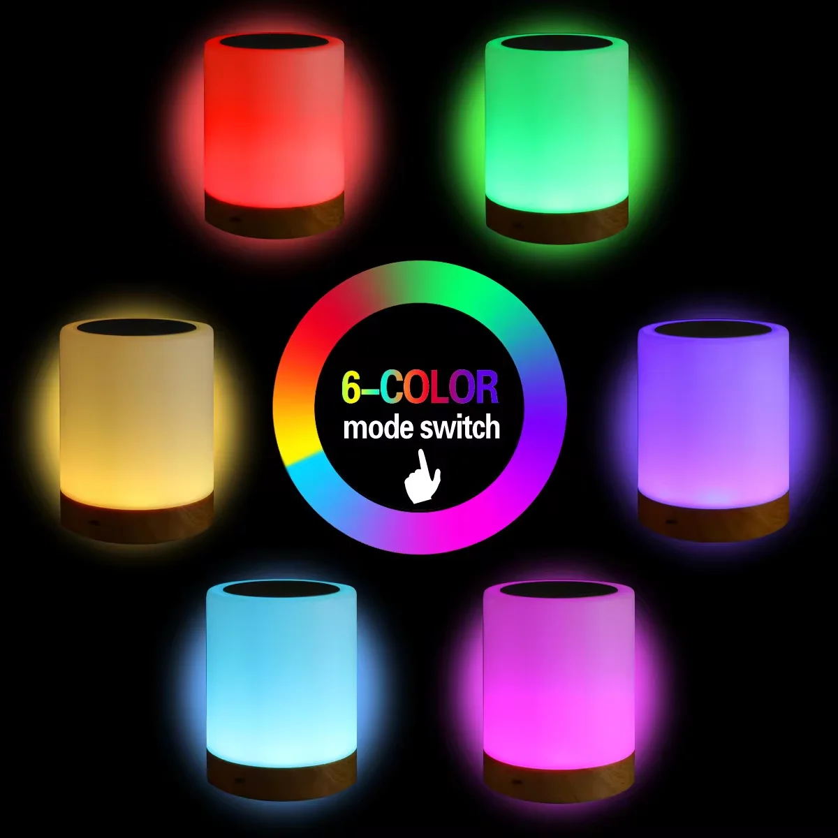 New LED seven color creative wood grain rechargeable night light gift bedside lamp table lamp touch clapping atmosphere lamp