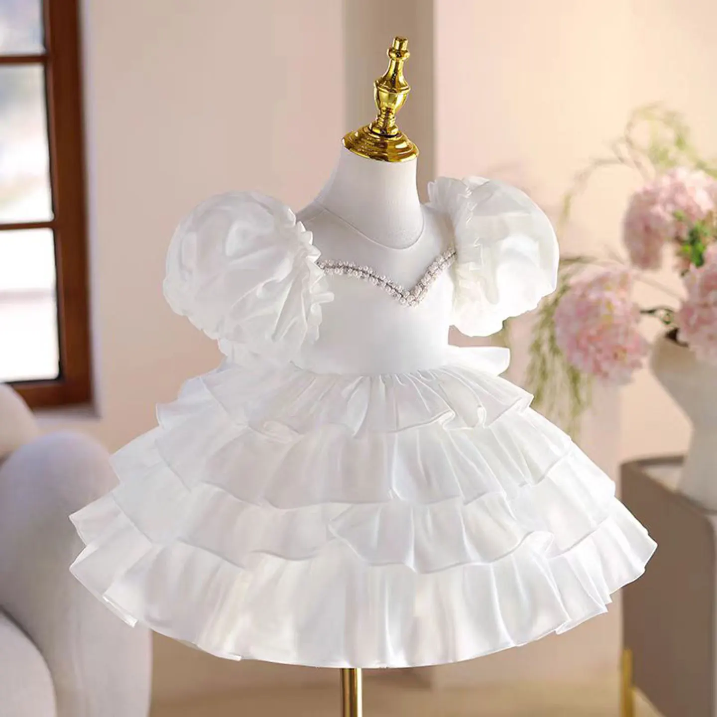 Dreamy Vow Elegante abito bianco per bambina per bambini Matrimonio Compleanno Festa Prima Comunione Abito da ballo al ginocchio J778