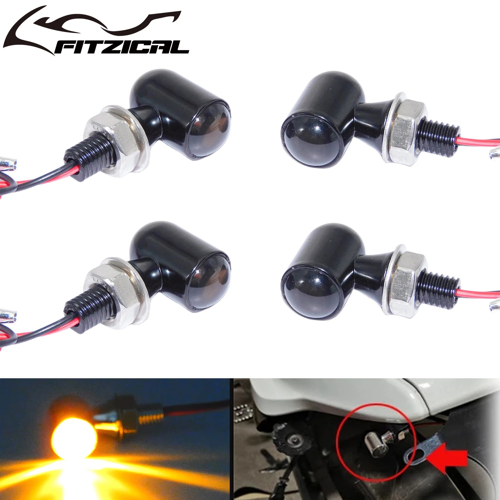 4xMotorcycle Strobe Signals Light Amber Turn Signal LED Indicator Light For Harley Sportster XL For Kawasaki Cafe Racer Bobber