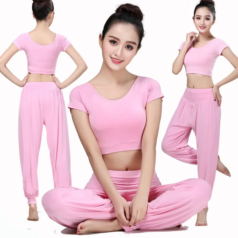 

2023 Large Size Adult Women Modern Dance Training Costume Female Yoga Pants Latin Bellydance Clothes Gymnastics Top And Trousers