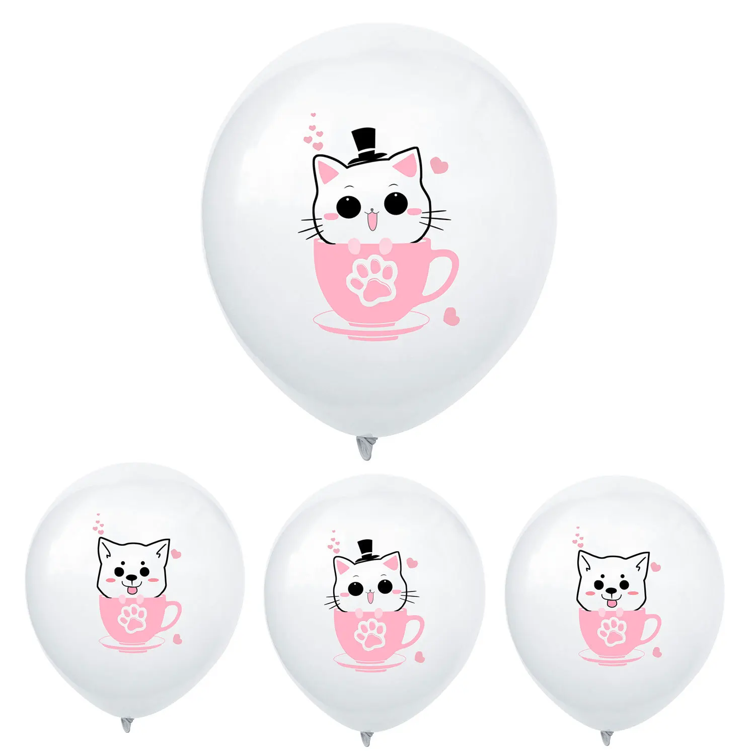 12inch2.8g Edding Party Birthday Children's First-year-old Decoration New Cute Pet Teacup Cat Dog Cartoon Printed Latex Balloon