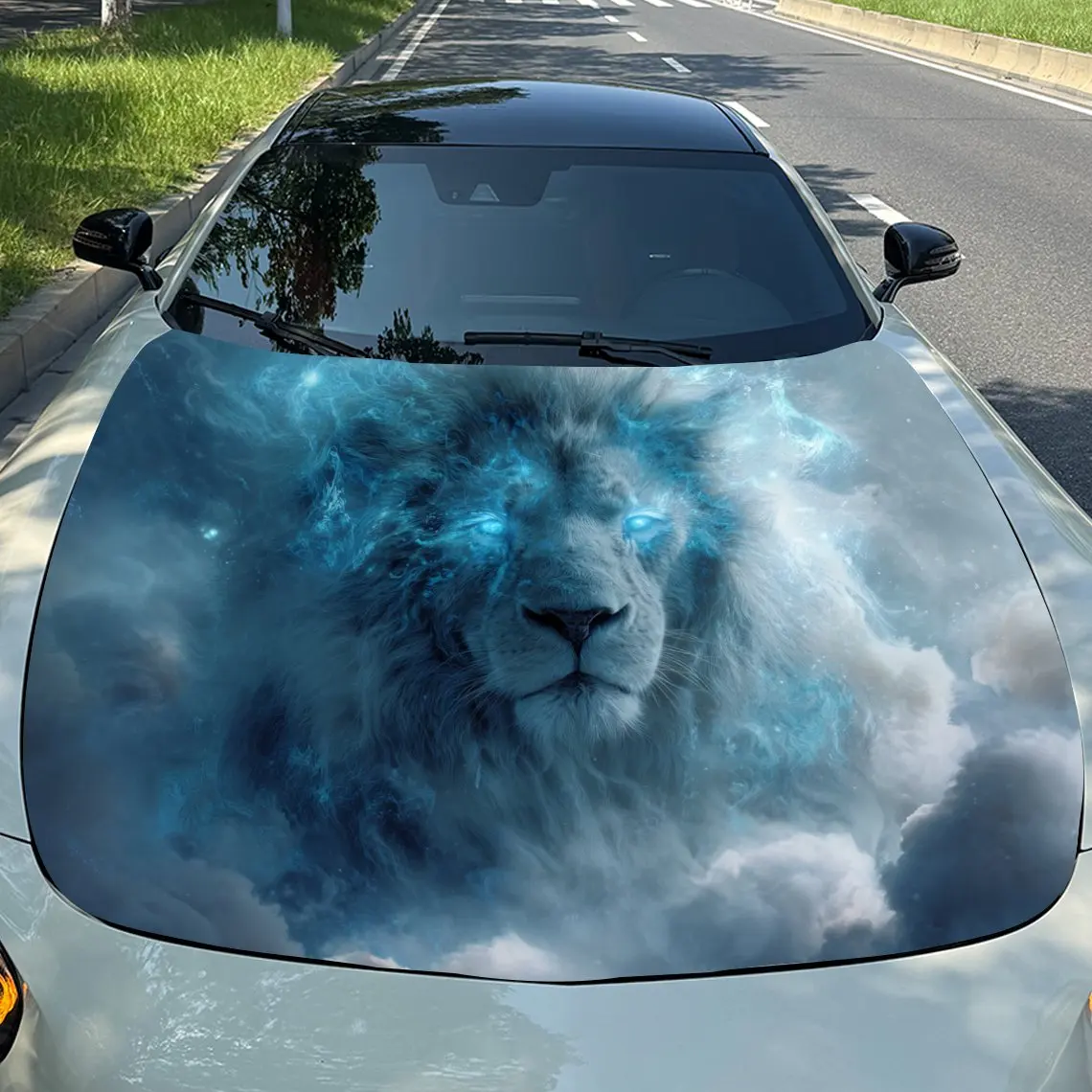 

Blue Cloud Lion Vinyl Decal - Universal Fit Paper Material Car Hood Wrap, Automotive Exterior Bonnet Sticker, Vehicle Modificati