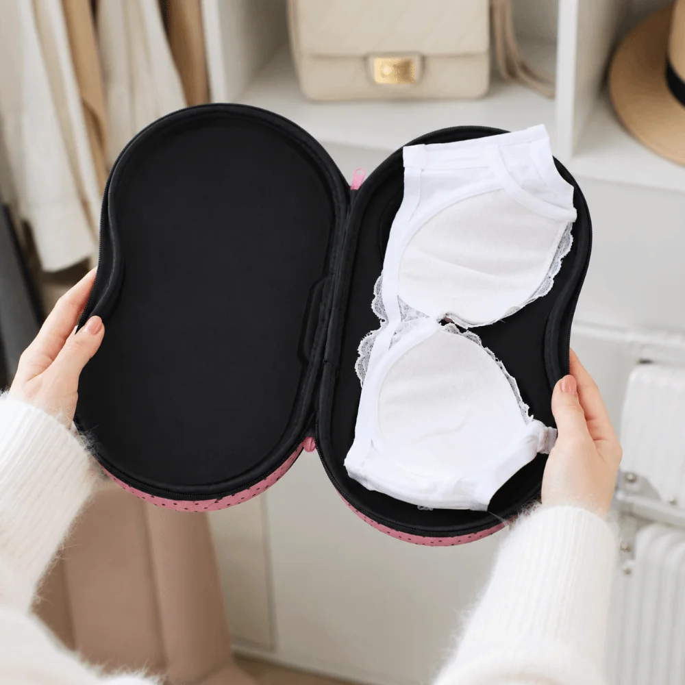 Waterproof Hard Shell Bra Storage Box Polka Dots Handle Anti-deformation EVA Underwear Bag Portable Zipper