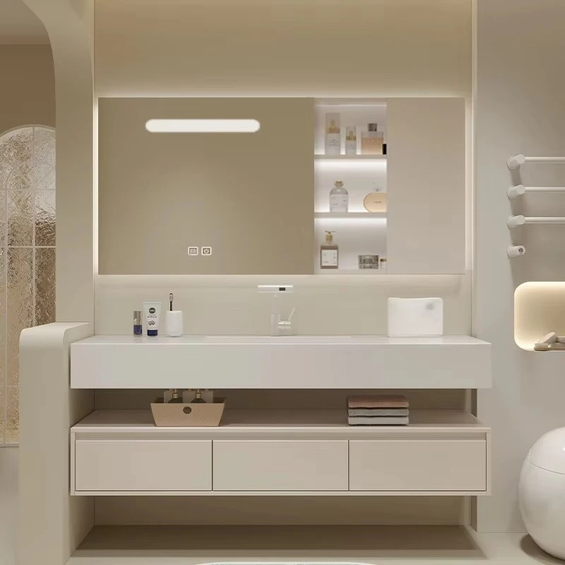 

Wall Mounted White Modern Classic Wooden Bathroom Cabinet Waterproof Sink Hotel Luxury Bathroom Vanity Set