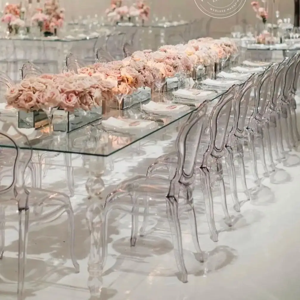 French Crystal Clear Plastic Tiffany Resin Chair Chiavari Event Acrylic Ghost Wedding Chairs