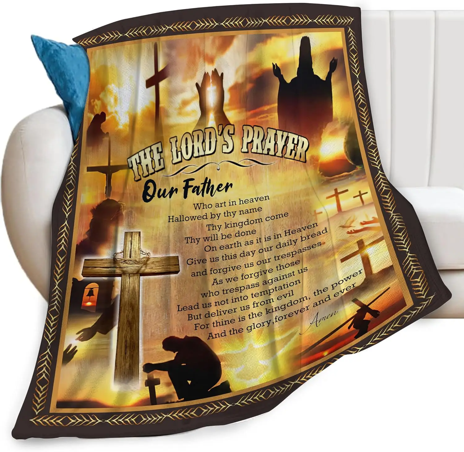 Religious Scripture Lord's Prayer Blanket Spiritual Throw Home Decor Christian Gift Autumn Fall Fleece Cozy Art