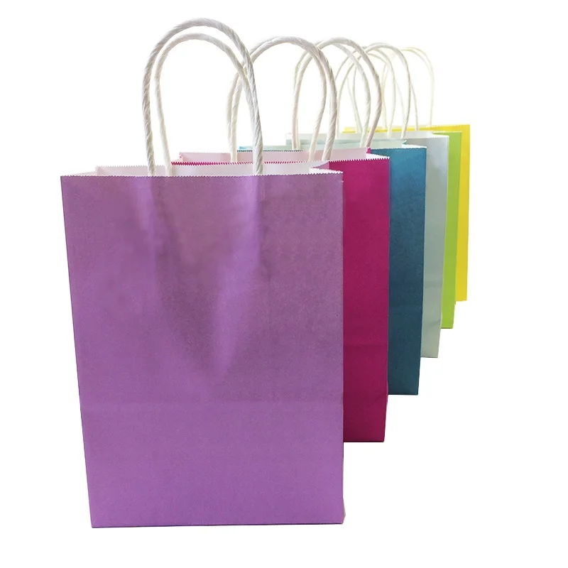 10Pcs/lot Festival Gift Kraft Paper Bag Shopping Bags DIY Multifunction Candy Color Paper Bag With Handles 21x15x8cm