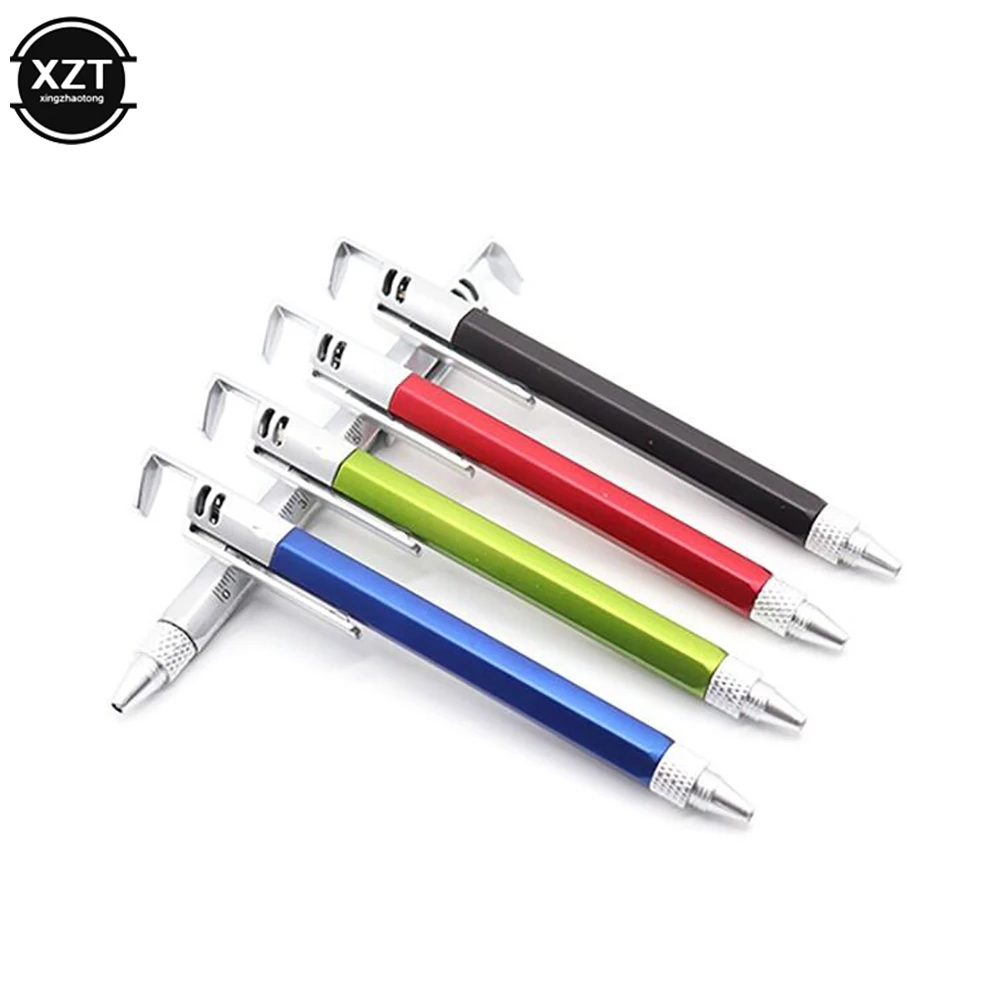 7 in1 Multifunction Ballpoint Pen Handheld Tool Measure Technical Ruler Screwdriver Phone Holder Spirit Level for School Office