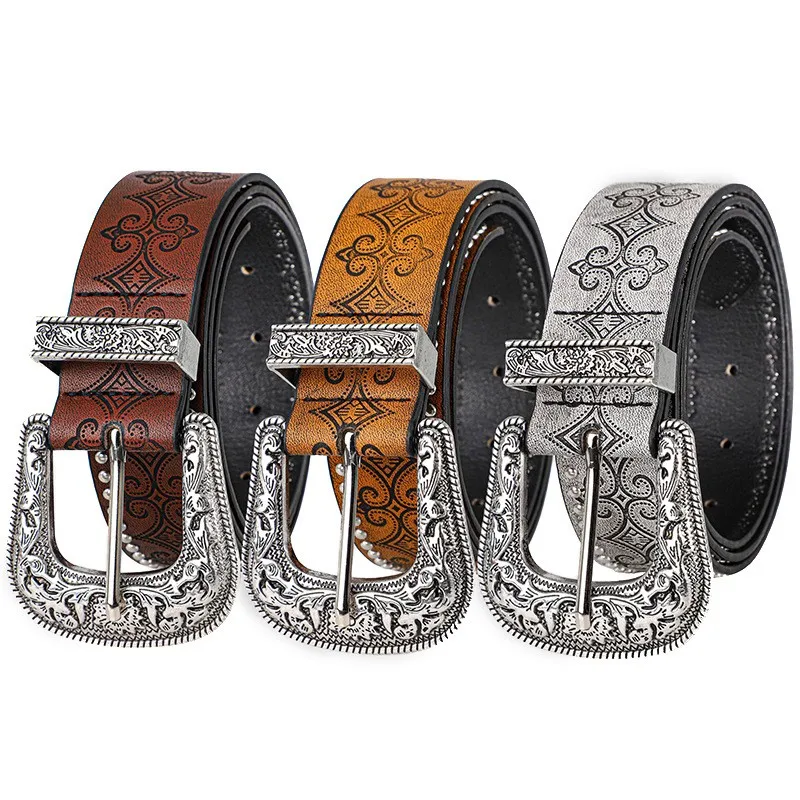 Western-Cowboy-Gürtel – Vintage-Punk-Stil, geschnitzte Schnalle, PU-Ledergürtel, lässige Trend-Accessoires, Y2K-Taillengürtel, für Männer und Frauen – Detail 2