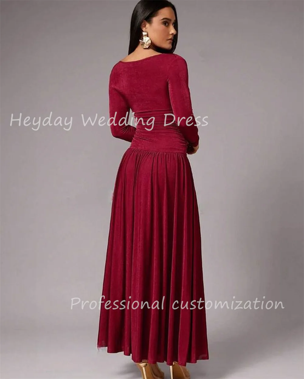 Heyday elegante vestido de noite personalizado com decote em v a linha veludo mangas compridas formal festa vestido feminino 2024 vestido com trem varredura