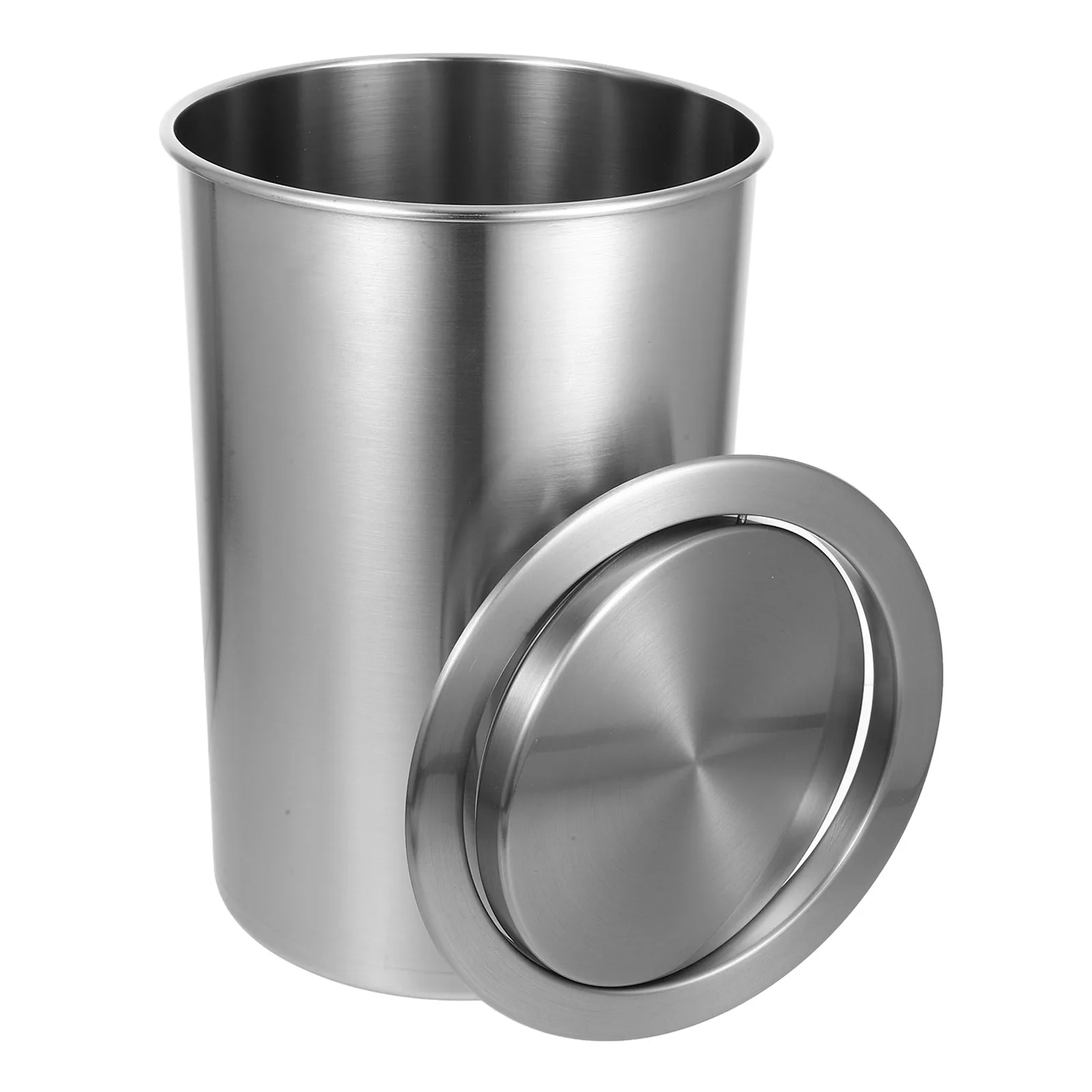 

Built in Trash Can Set Stainless Steel Bucket Holder Lid Cover Silver Tabletop Kitchen Counter Embedded Garbage Bin Home