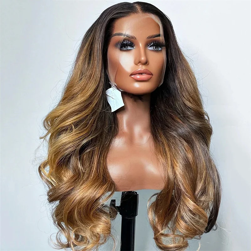 

Ombre Blond 26Inch Black Long 5x5 Silk Base Body Wave Jewish Human BabyHair HD Lace European Hair Preplucked Glueless Daily Wig