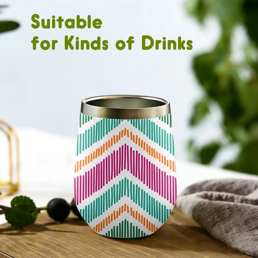 Boho Chevron Pattern Vacuum Flasks 12oz Insulated Wine Tumbler Vacuum Coffee Mug Egg Shape Thermos Cup