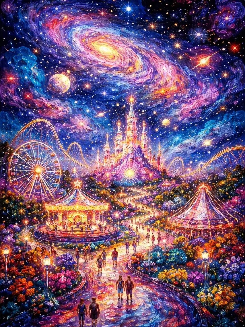 Jigsaw Puzzle 500/1000/1200/2000PCS Fantasy Starry Amusement Park Castle Galaxy Night View Art Puzzle Holiday Gift