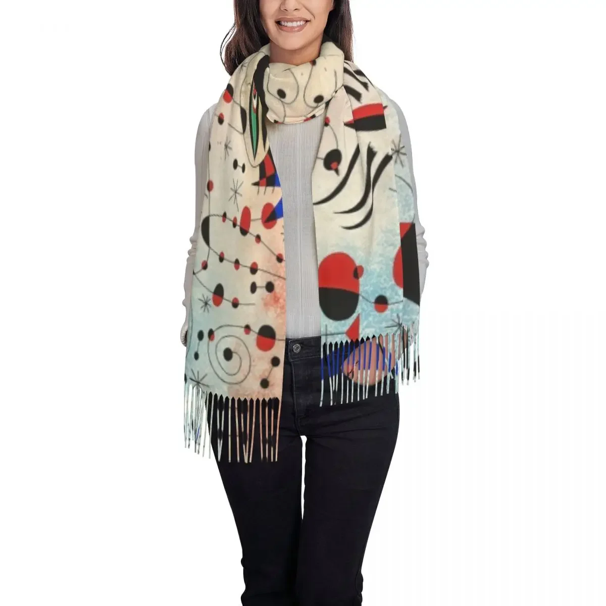 Luxury Ciphers And Constellations In Love With Tassel Scarf Winter Fall Warm Shawl Wrap Lady Joan Miro Abstract Art Scarves