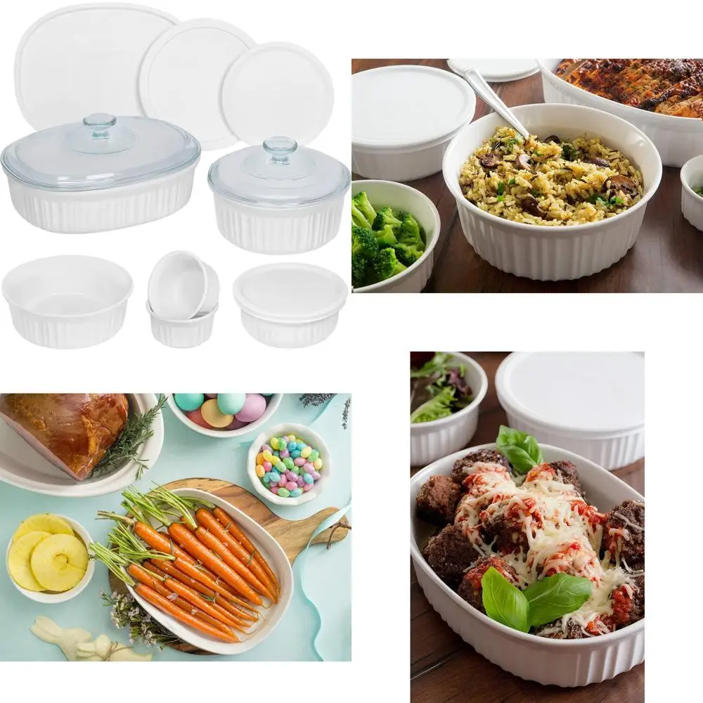 

12-Piece French White Ceramic Bakeware Set with Lids - Stoneware Baking Dishes, Safe for Microwave, Dishwasher, and Oven Use