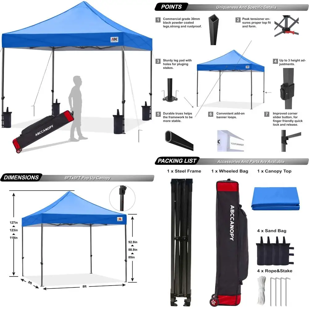 

Commercial Grade 8x8 Pop Up Canopy Tent for Patio, Blue, Suitable for Outdoor Events and Shelters