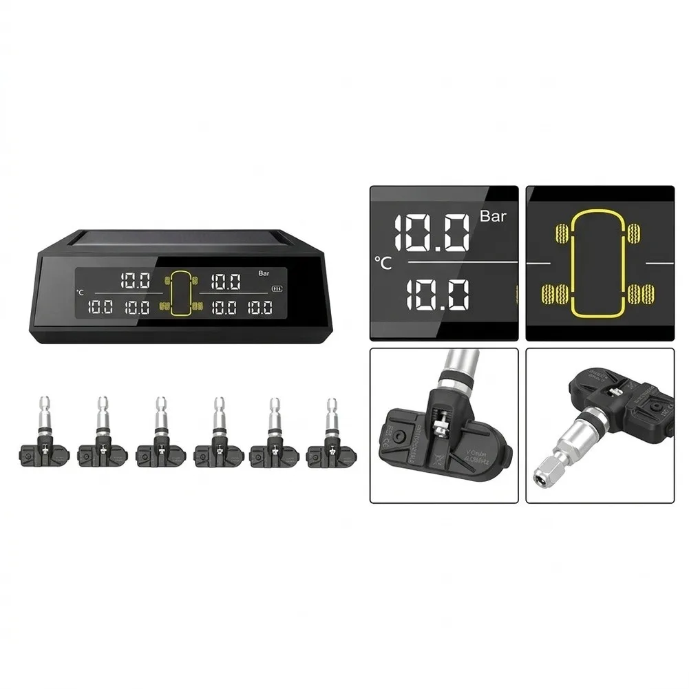 Monitoring for System Tire Pressure Sensor Accessories LCD Parts Replacement Solar Powered Spare for tpms USB Charging
