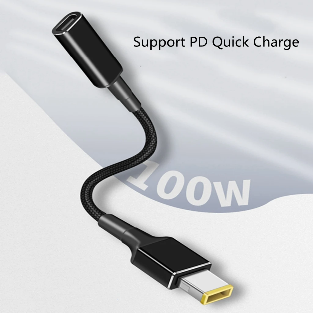 100W USB Type C to Square Male Plug Converter USB C Fast PD Charger DC Charging Cable Cord for Lenovo Laptop 20V 5A