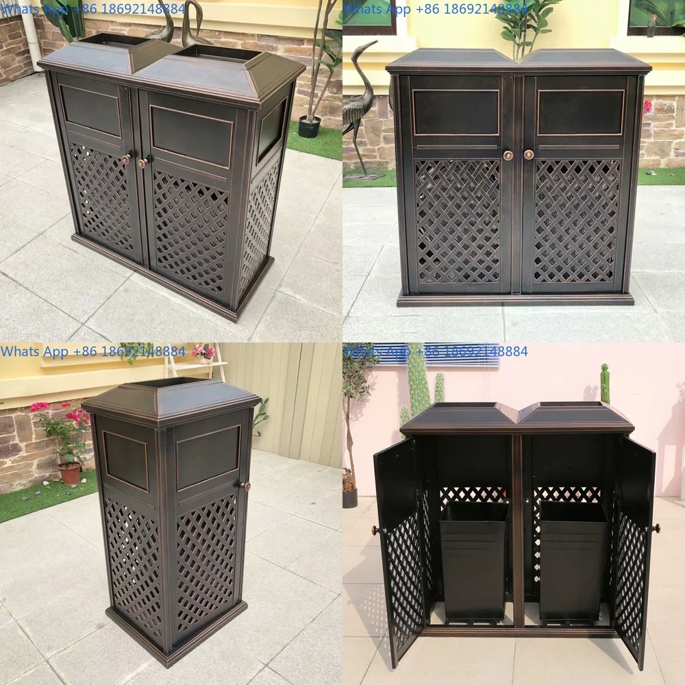 Outdoor Large Capacity Trash Can with Lid Simple Modern Hotel Garden Courtyard Cast Aluminum