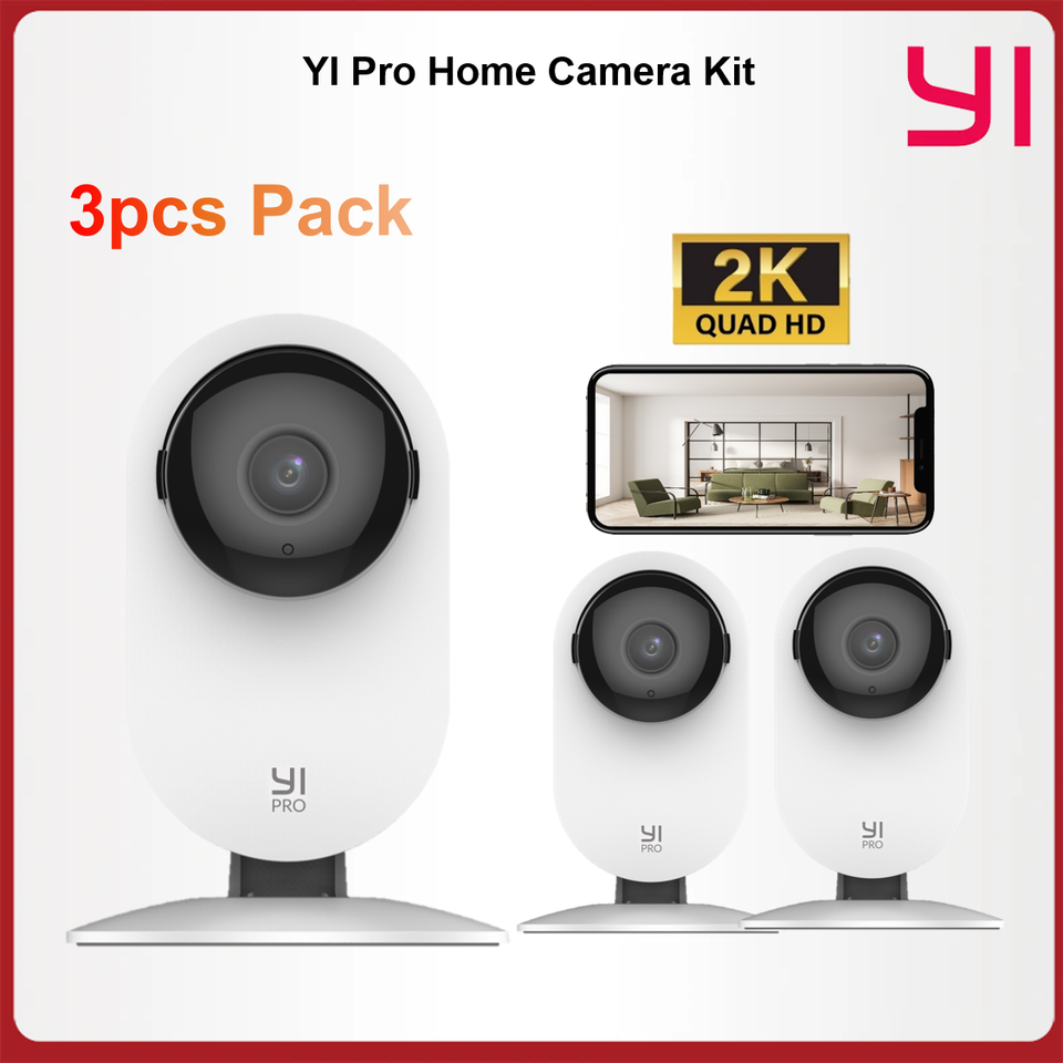  YI Pro 3pc Kits 2K Home Camera Wi-Fi IP Security Surveillance Smart System with Night Vision Baby Monitor on iOS, Android App 