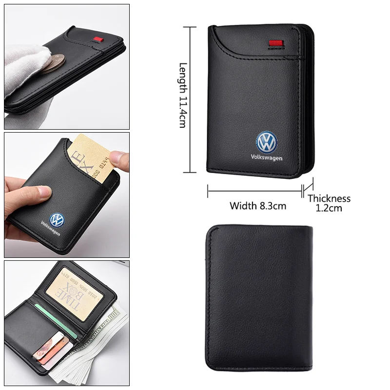 Car Men\'s Leather Wallet motor vehicles Card Ticket Storage Bag For VW GTI Jetta Golf Tiguan Transporter Passat GTD Polo